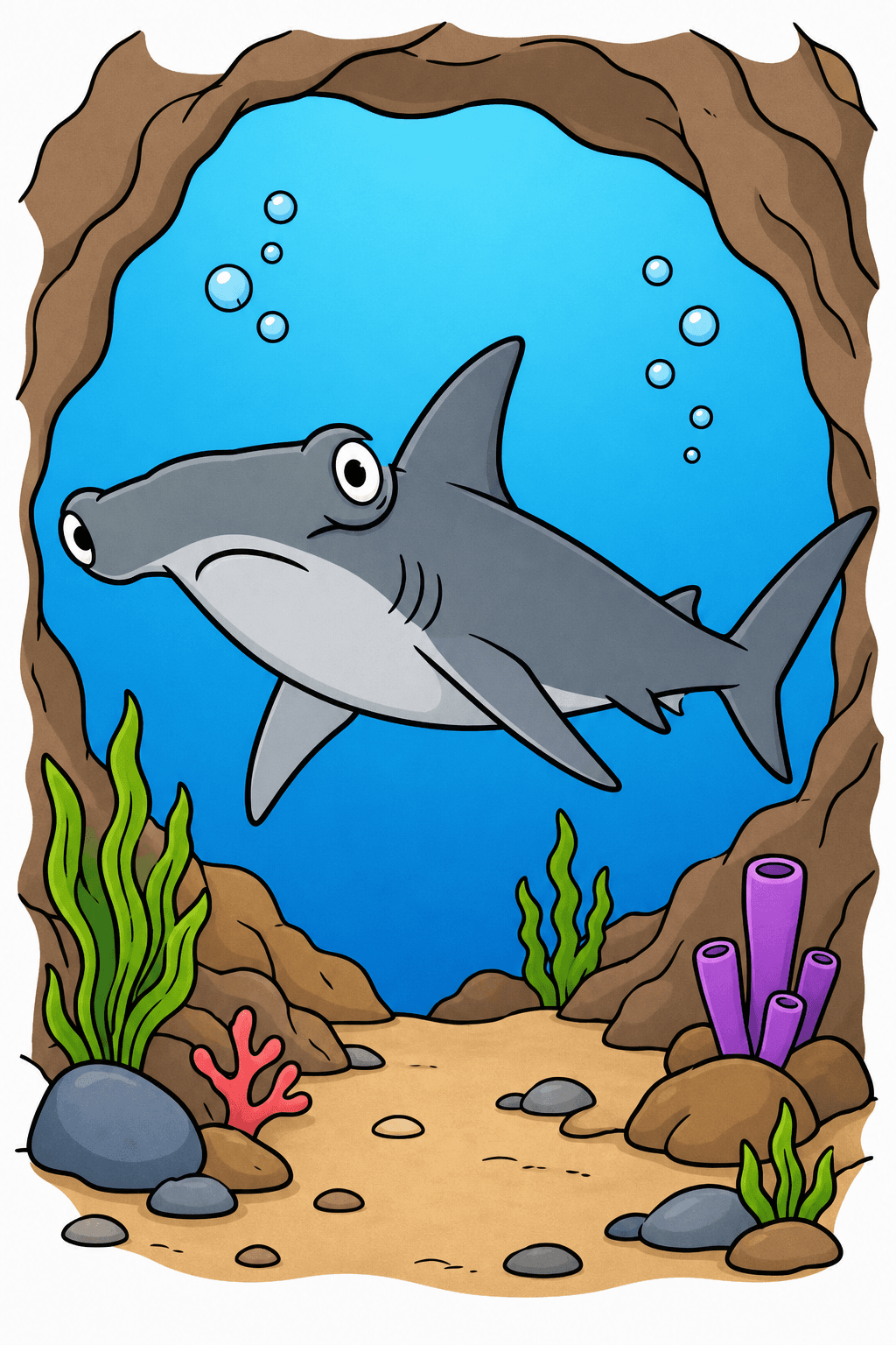 Hammerhead Shark in an Underwater Cave clean-digital colorized preview