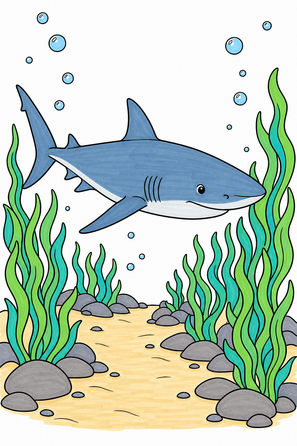 Shark Swimming Along a Seaweed Path marker colorized preview