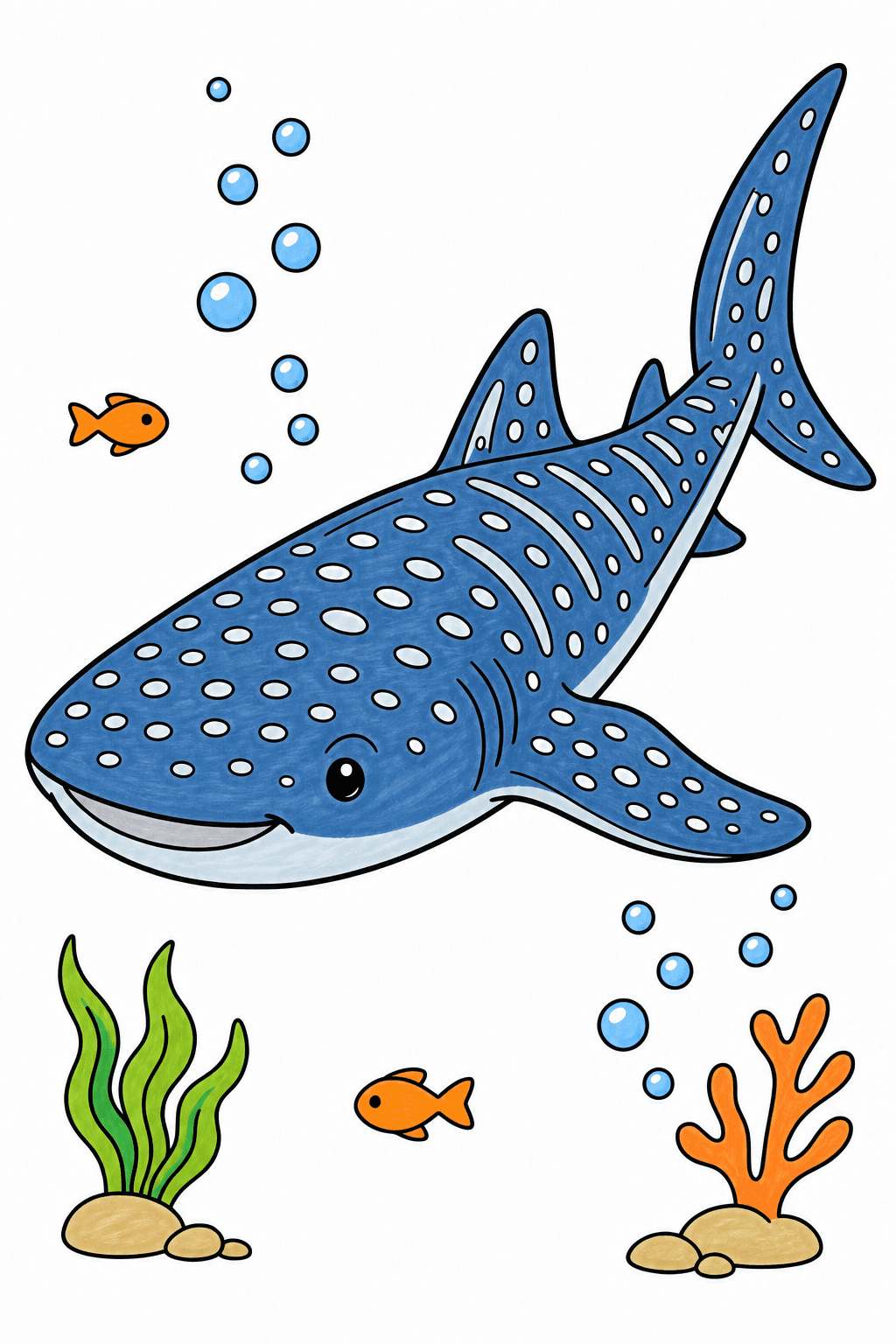 Whale Shark Swimming Through Bubble Trails marker colorized preview
