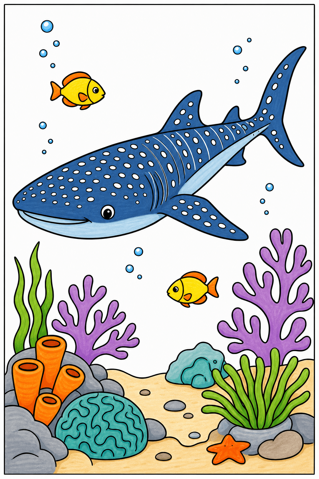 Whale Shark Swimming Over a Coral Reef marker colorized preview