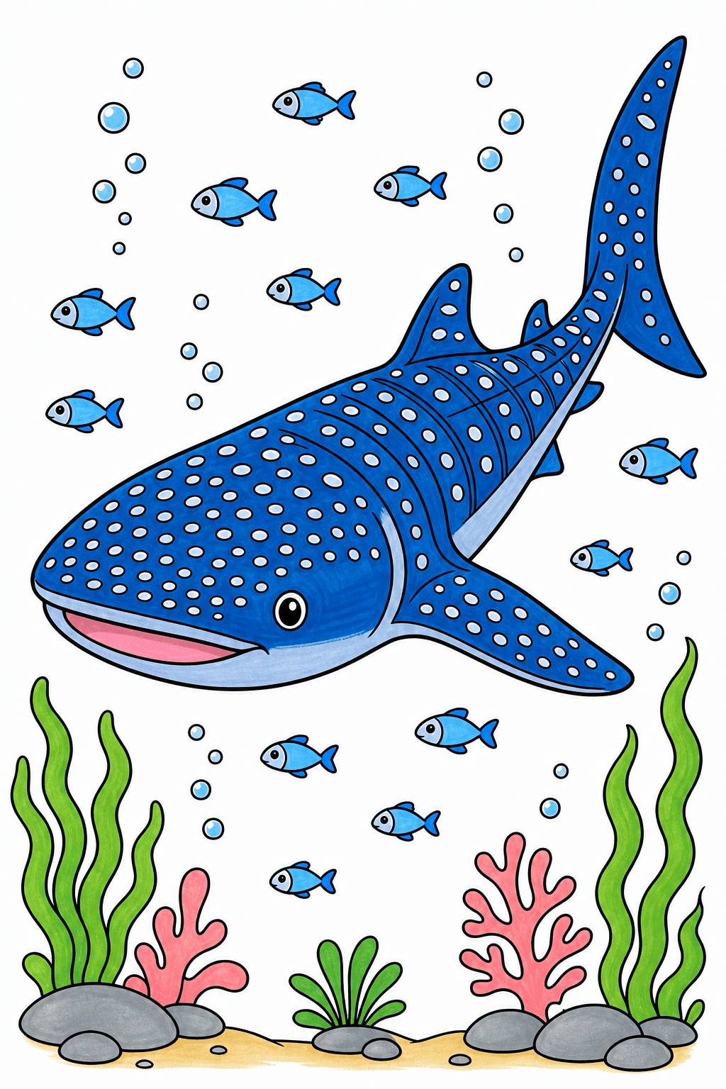 Whale Shark with a School of Small Fish marker colorized preview