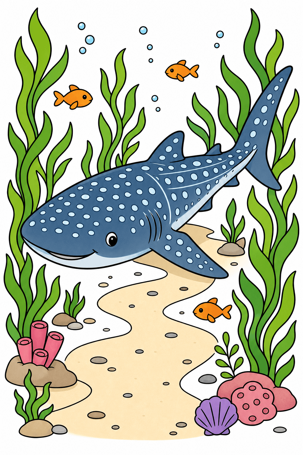 Spotted Whale Shark Along a Winding Path clean-digital colorized preview
