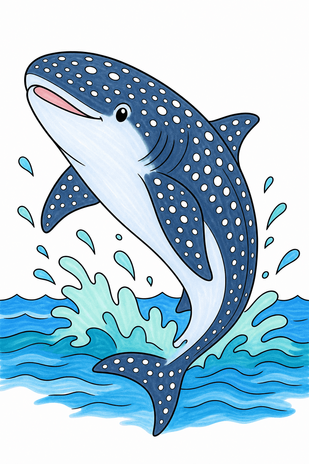 Whale Shark Leaping Above Ocean Waves marker colorized preview