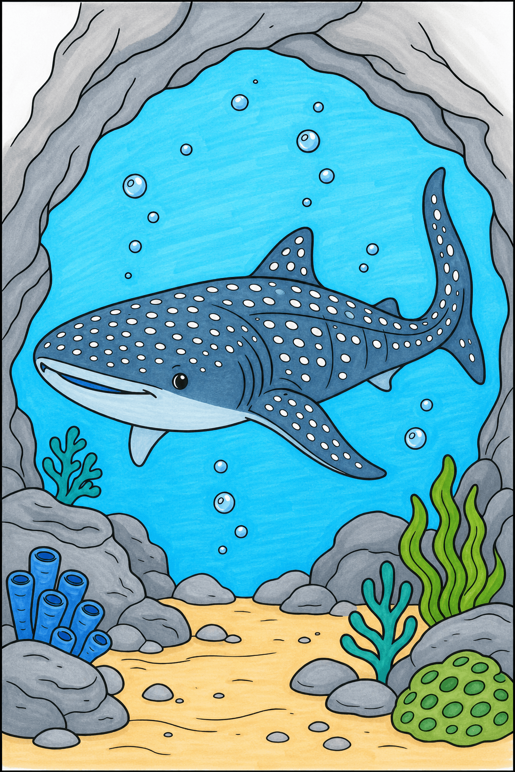Whale Shark Gliding Through an Underwater Cave marker colorized preview
