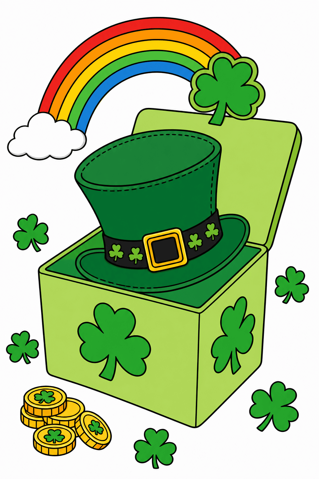 Shamrock Hat Popping Out of an Open Box clean-digital colorized preview