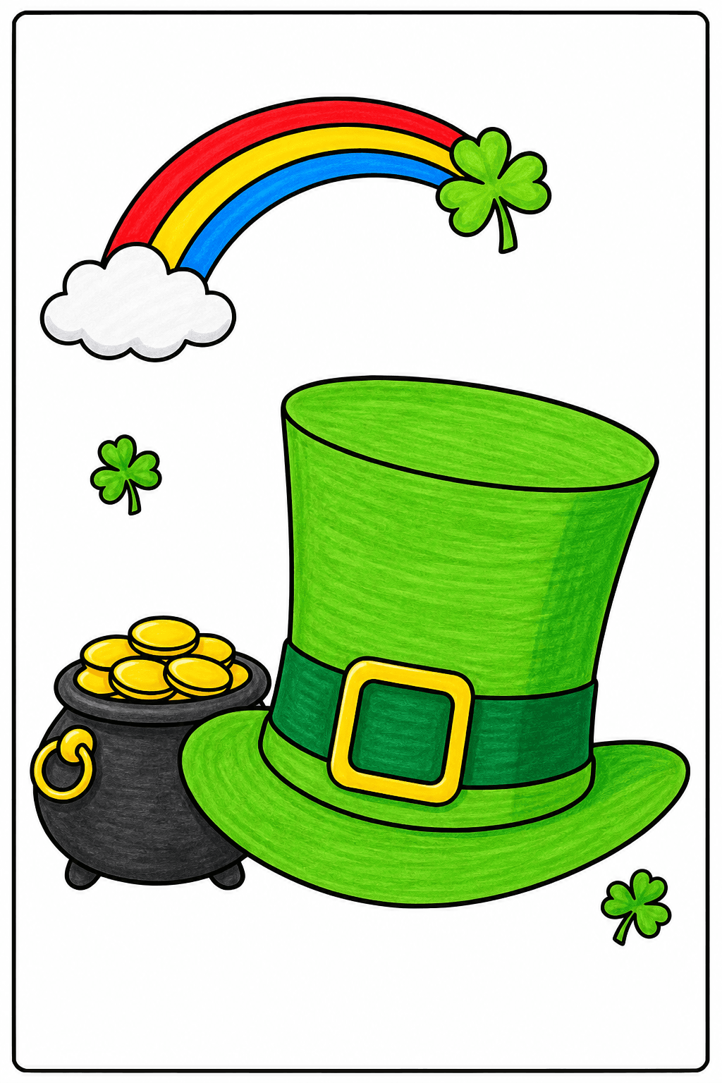 Leprechaun Hat Beside a Pot of Coins marker colorized preview