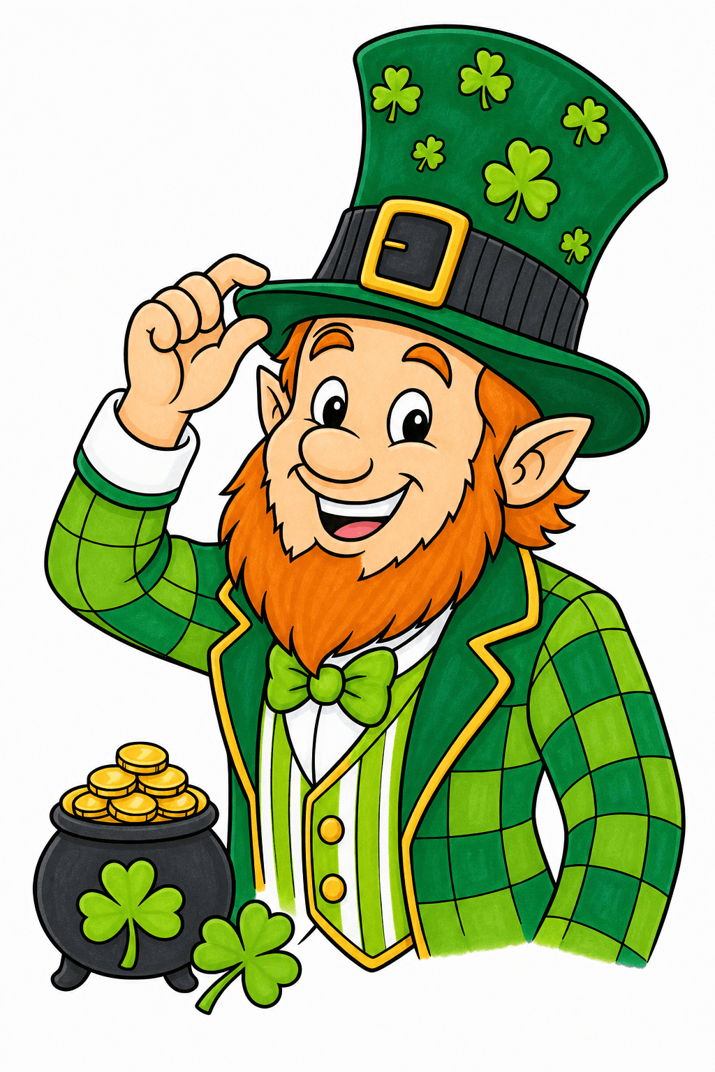 Smiling Leprechaun with a Pot of Gold marker colorized preview