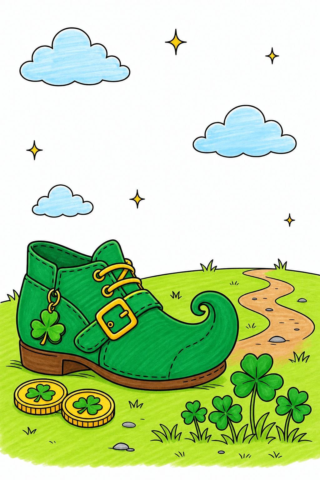 Leprechaun Shoe with Shamrock Coins marker colorized preview