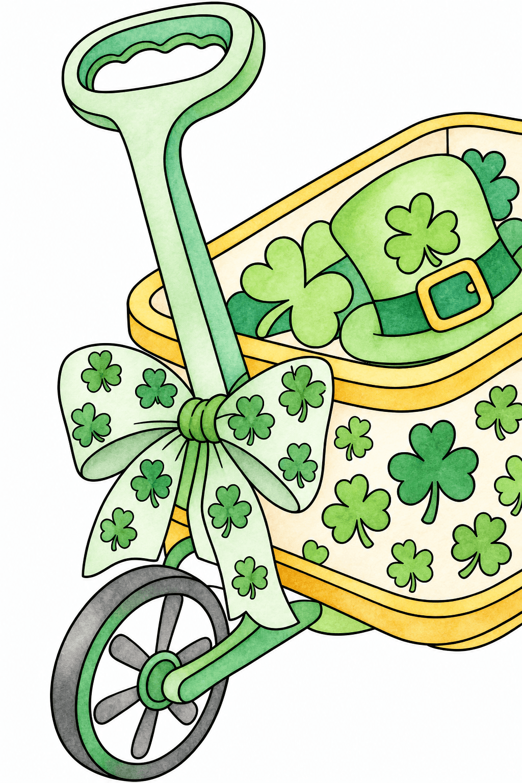 Shamrock Stroller for St. Patrick’s Day watercolor colorized preview