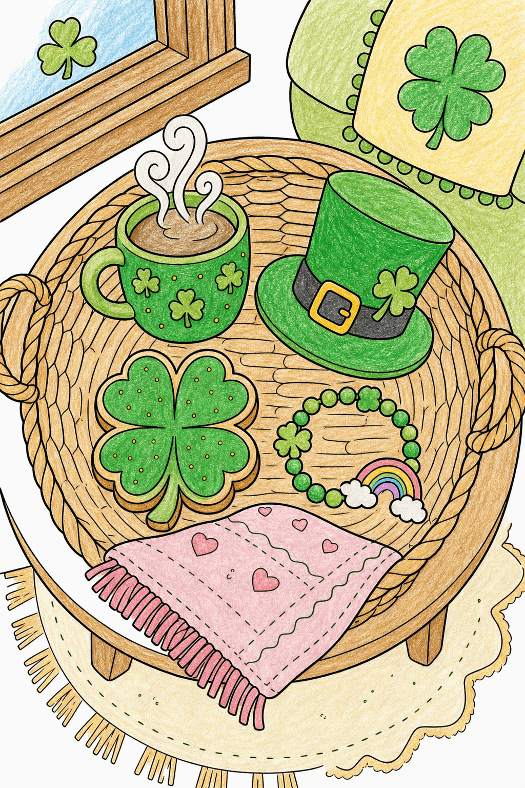 Cozy St. Patrick’s Day Tray Scene crayon colorized preview