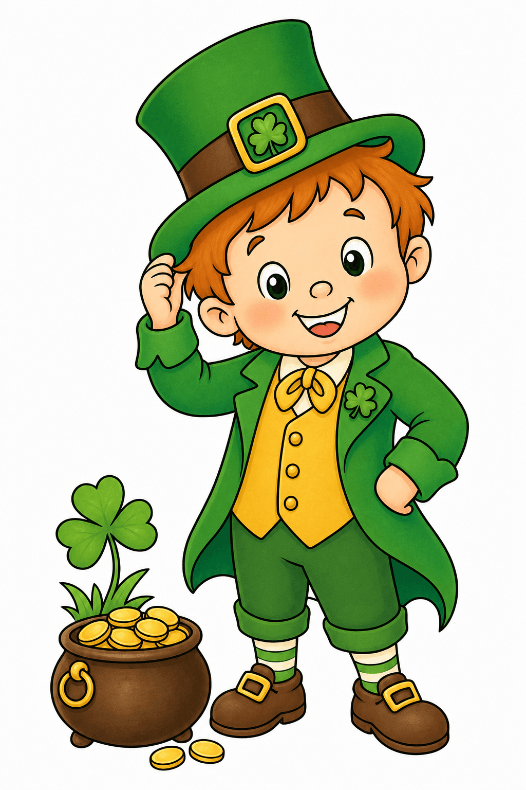 Child in a Shamrock Hat Beside a Pot of Coins storybook colorized preview