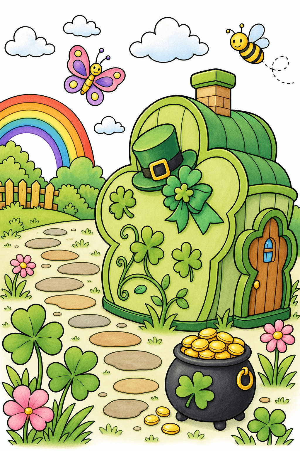 St. Patrick’s Day Shamrock House Garden storybook colorized preview