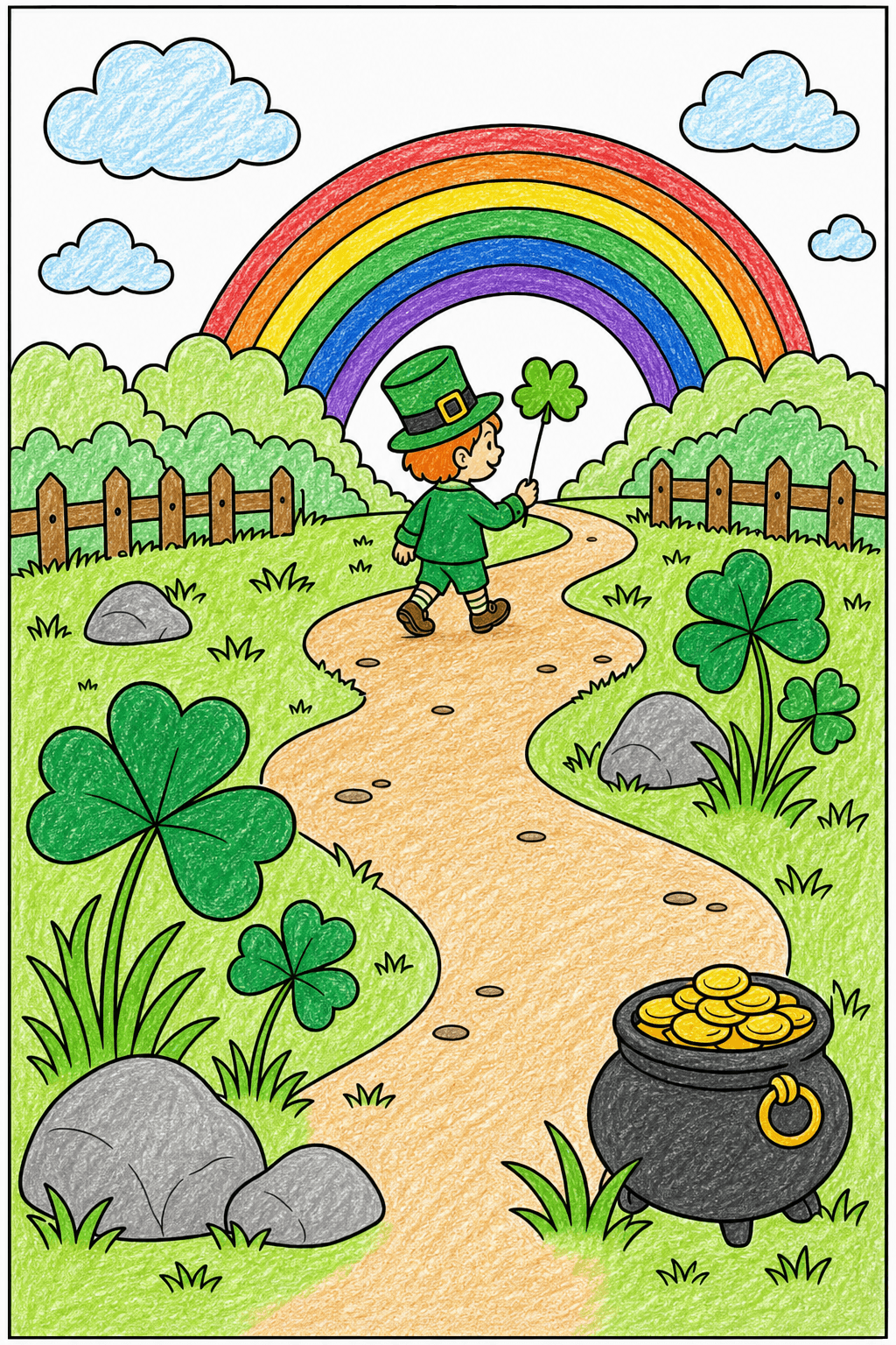 St. Patrick’s Day Rainbow Path for Preschool crayon colorized preview