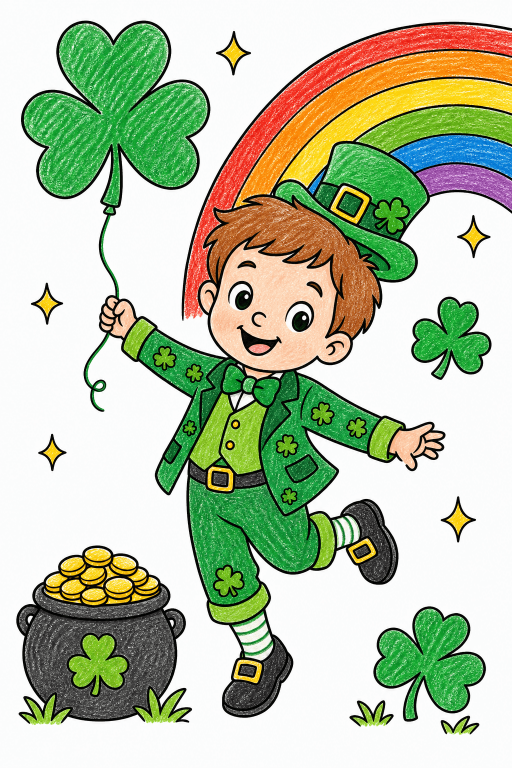 St. Patrick’s Day Shamrock Balloon Dance crayon colorized preview