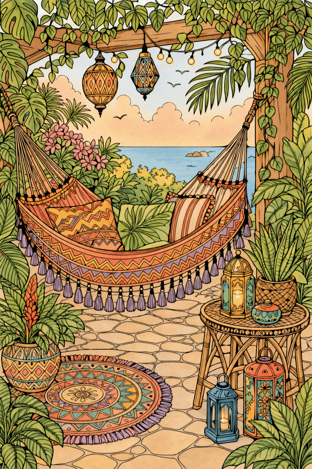 Adult Summer Hammock storybook colorized preview
