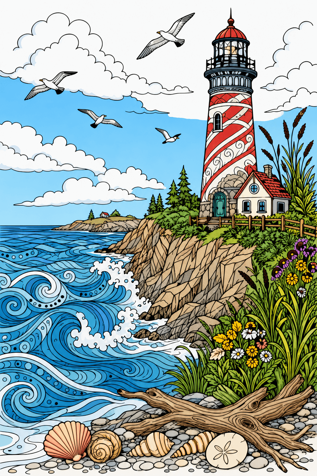Adult Summer Lighthouse Coast clean-digital colorized preview