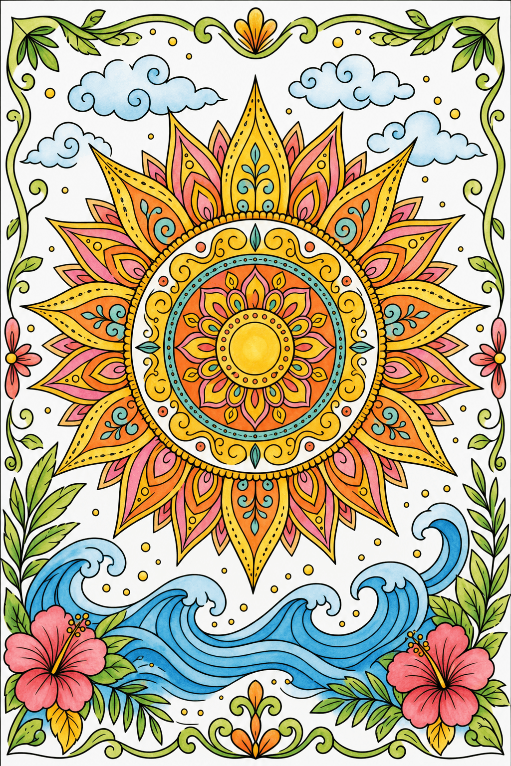 Adult Summer Mandala Sun storybook colorized preview