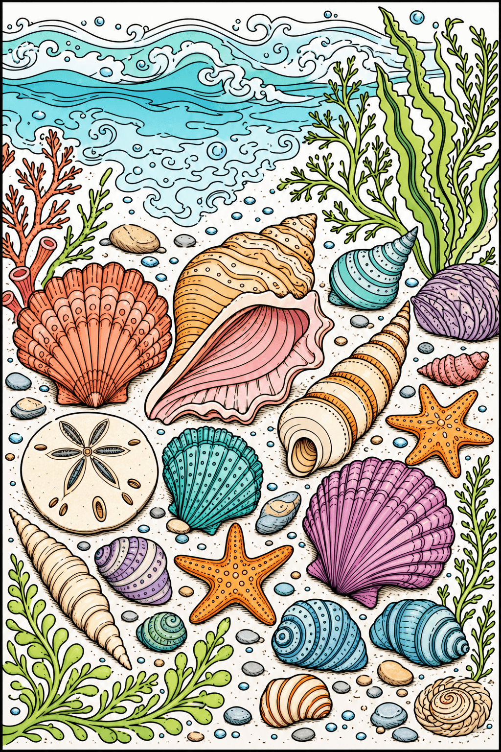 Adult Summer Ocean Shells clean-digital colorized preview
