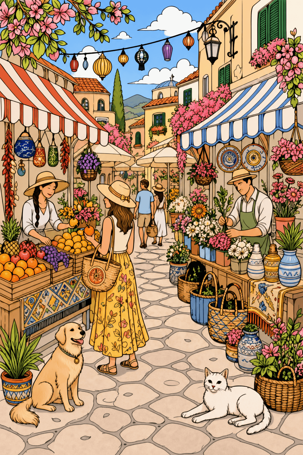 Summer Market on a Village Street clean-digital colorized preview