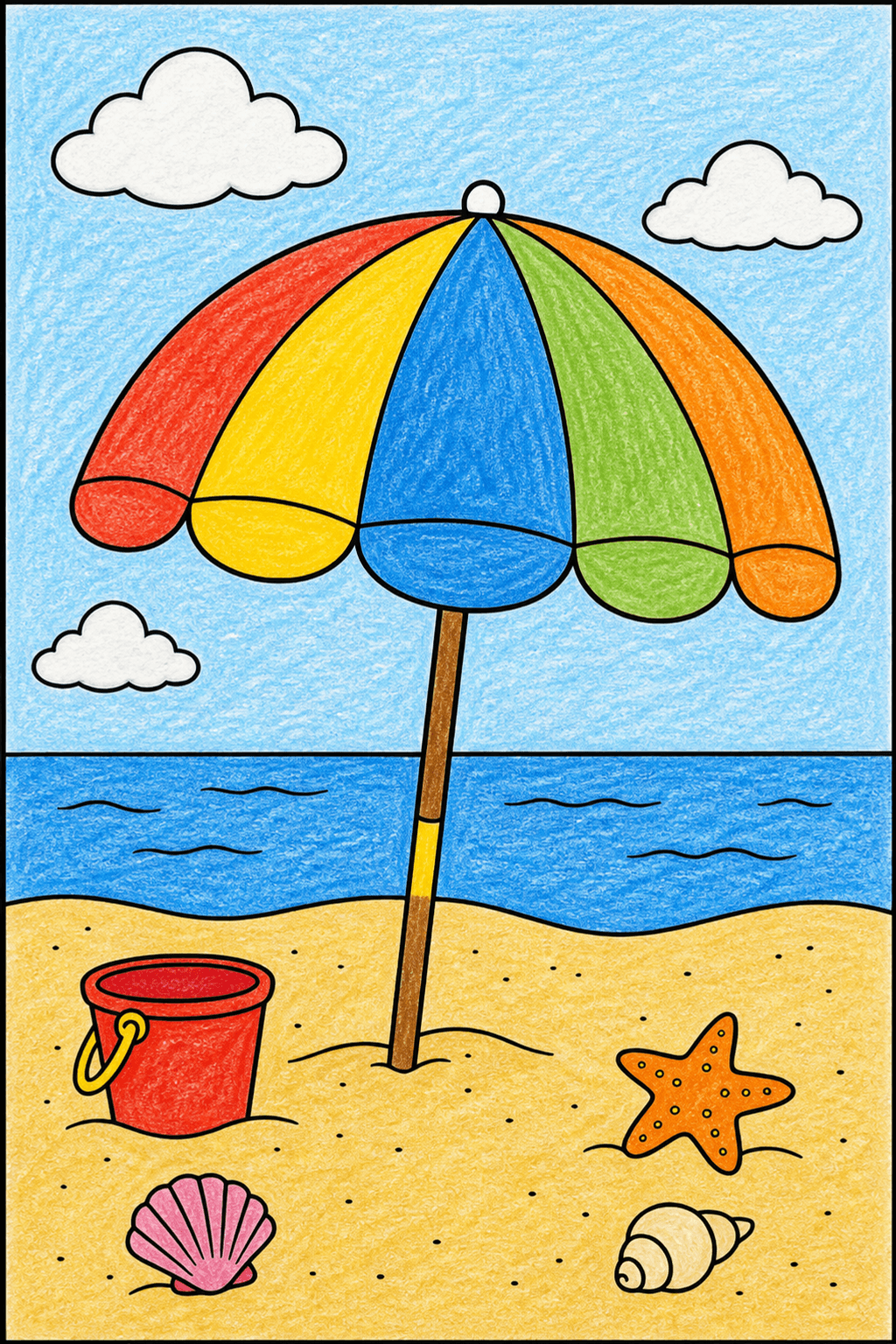 Easy Summer Beach Umbrella crayon colorized preview