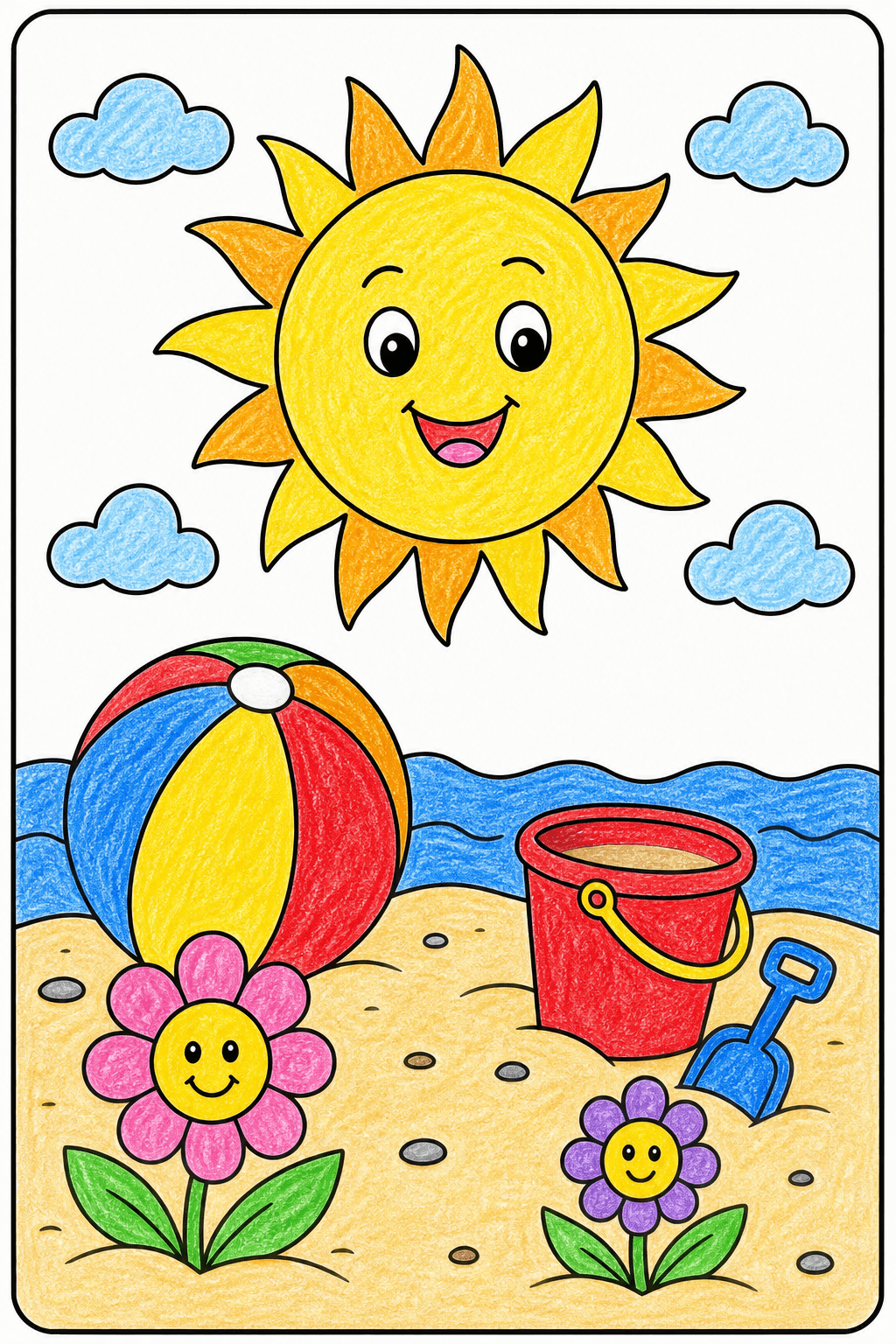 Easy Summer Big Sun crayon colorized preview