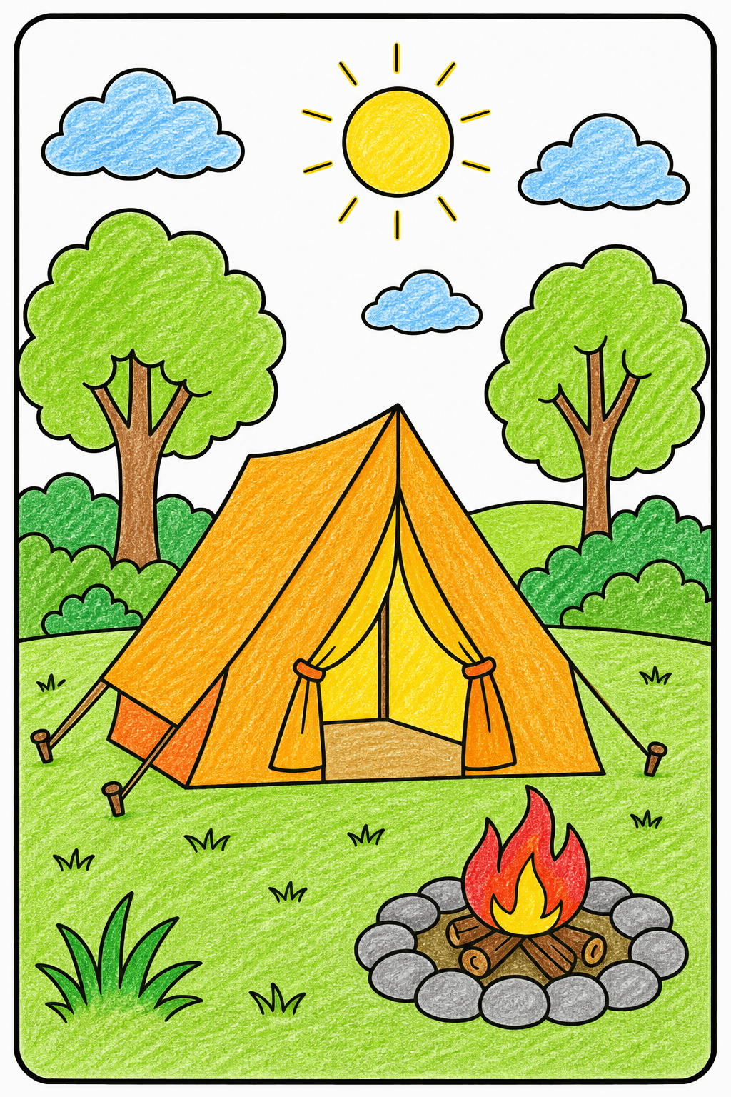 Easy Summer Camp Tent crayon colorized preview