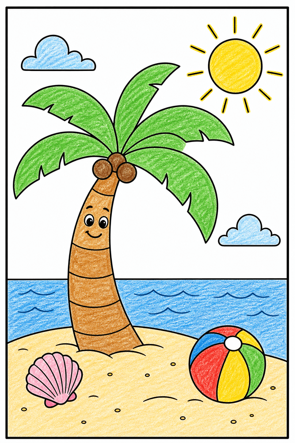 Easy Summer Palm Tree crayon colorized preview