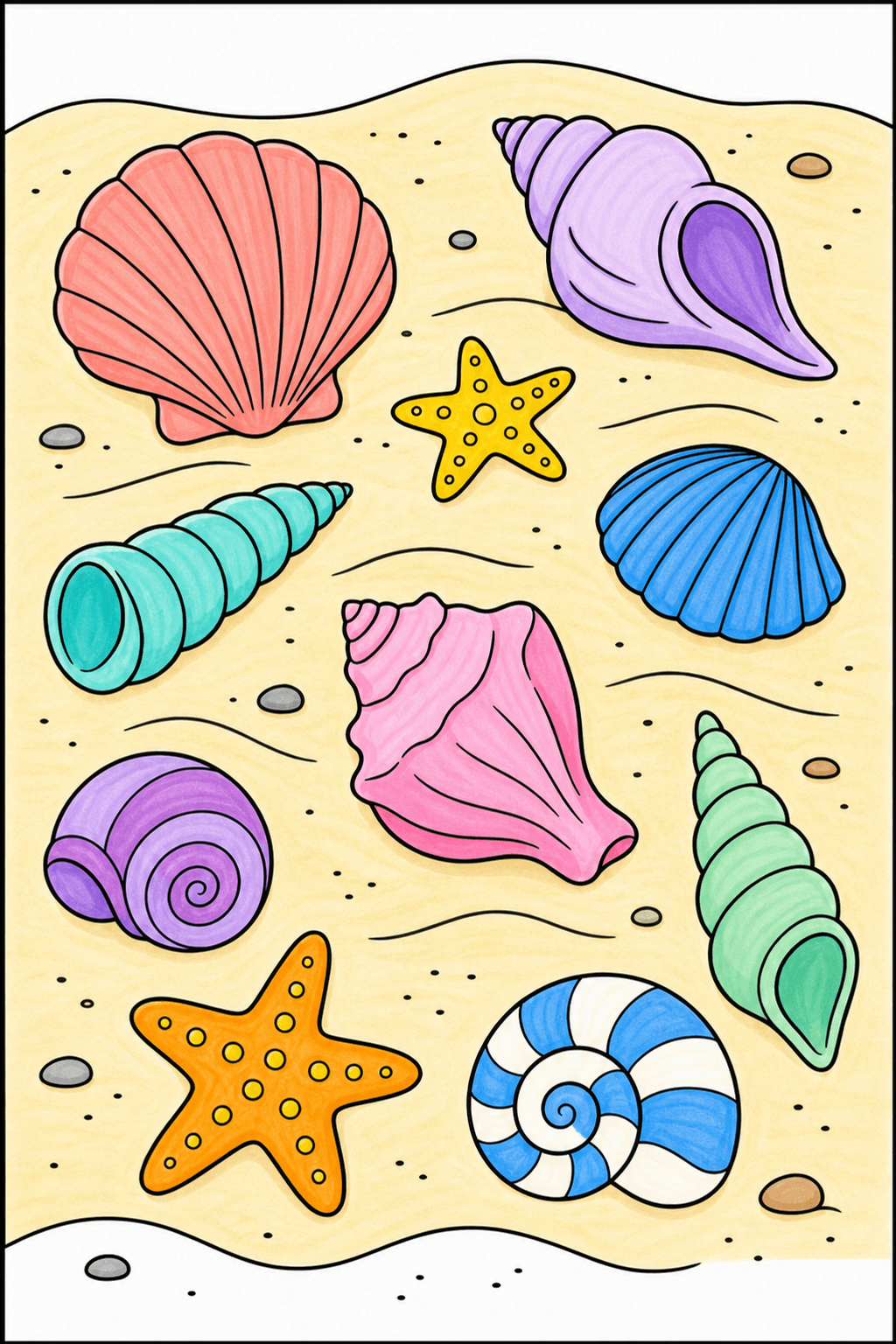 Easy Summer Seashells marker colorized preview