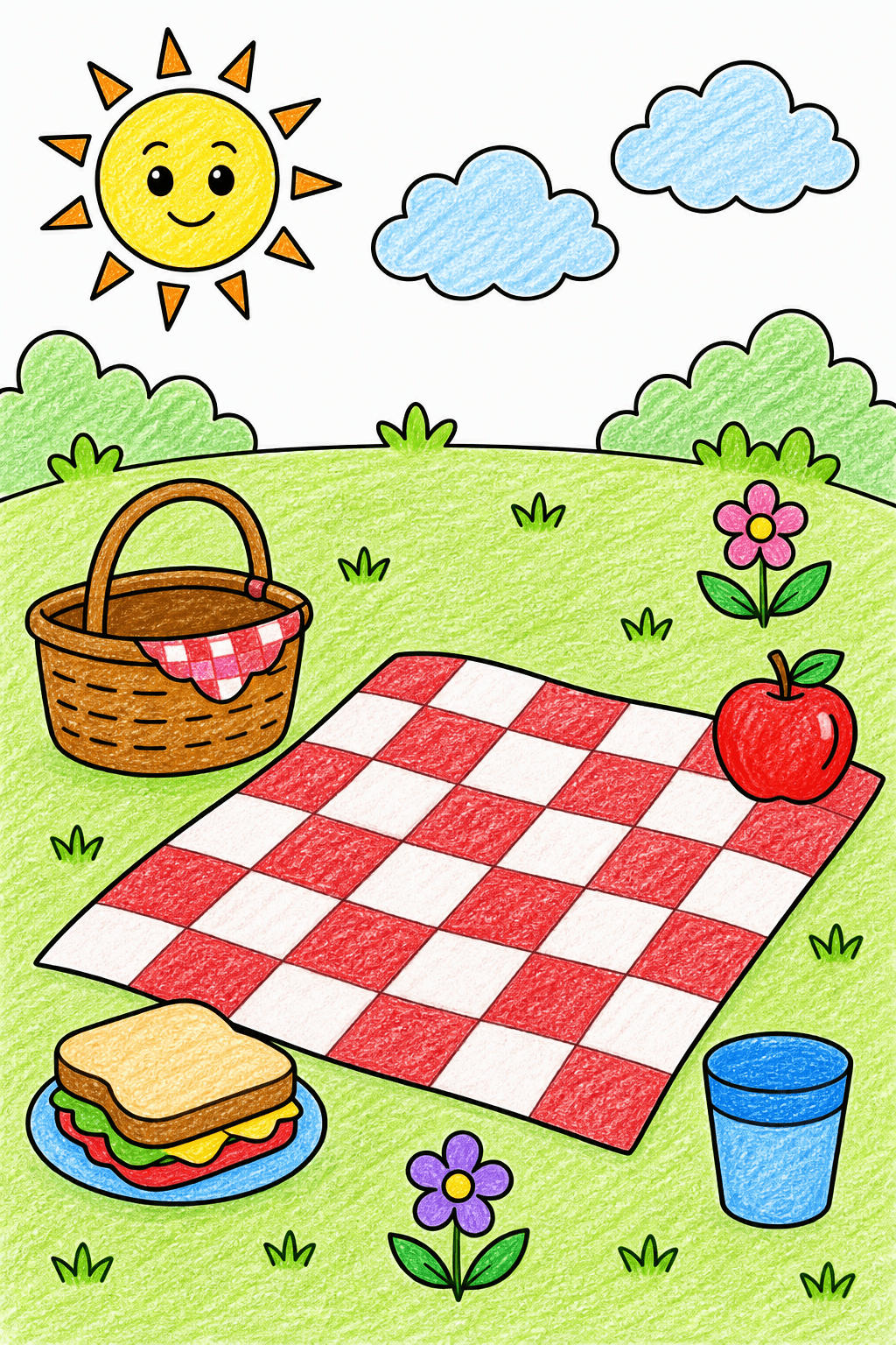 Preschool Summer Picnic Blanket crayon colorized preview