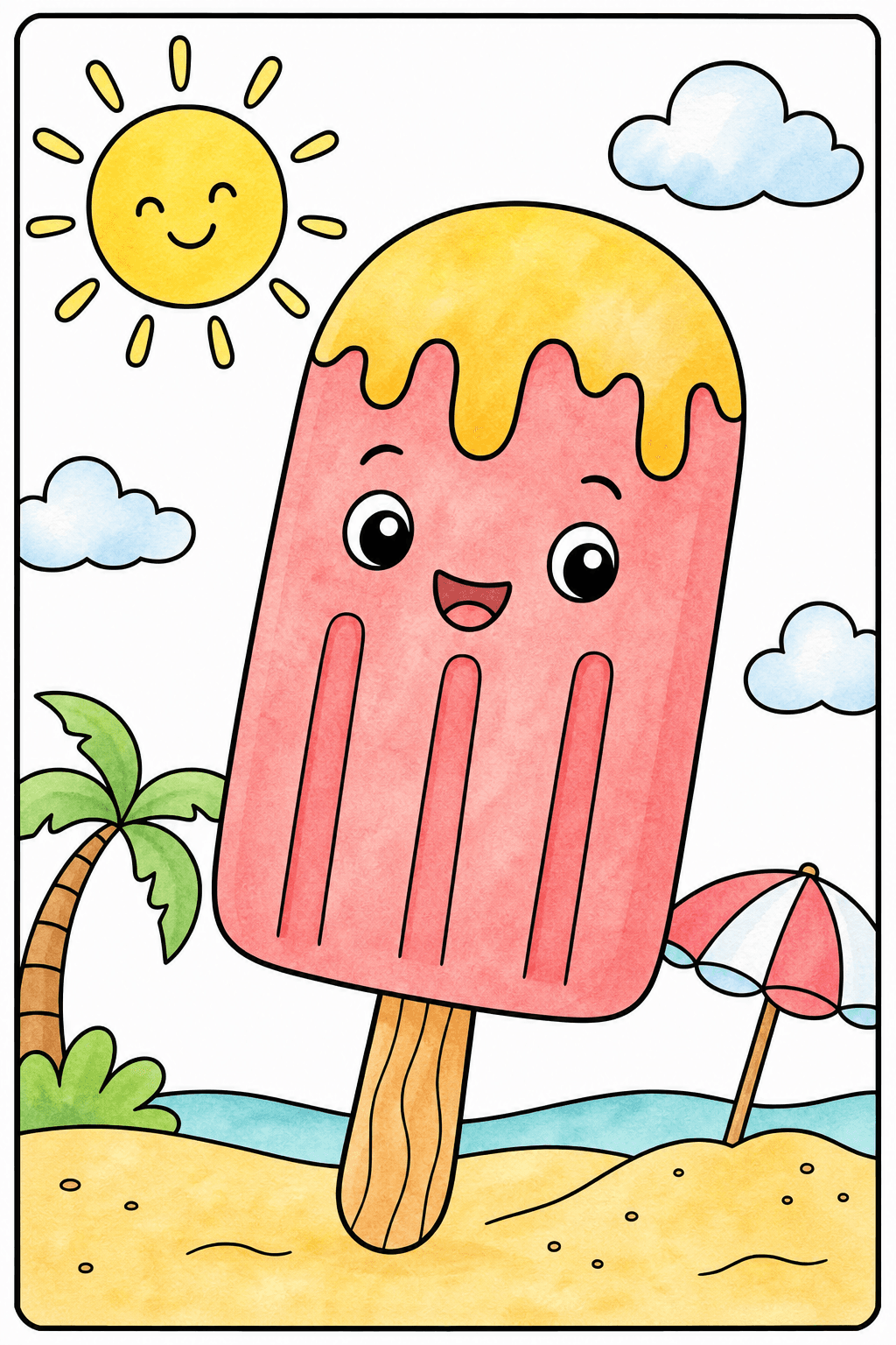 Preschool Summer Popsicle watercolor colorized preview