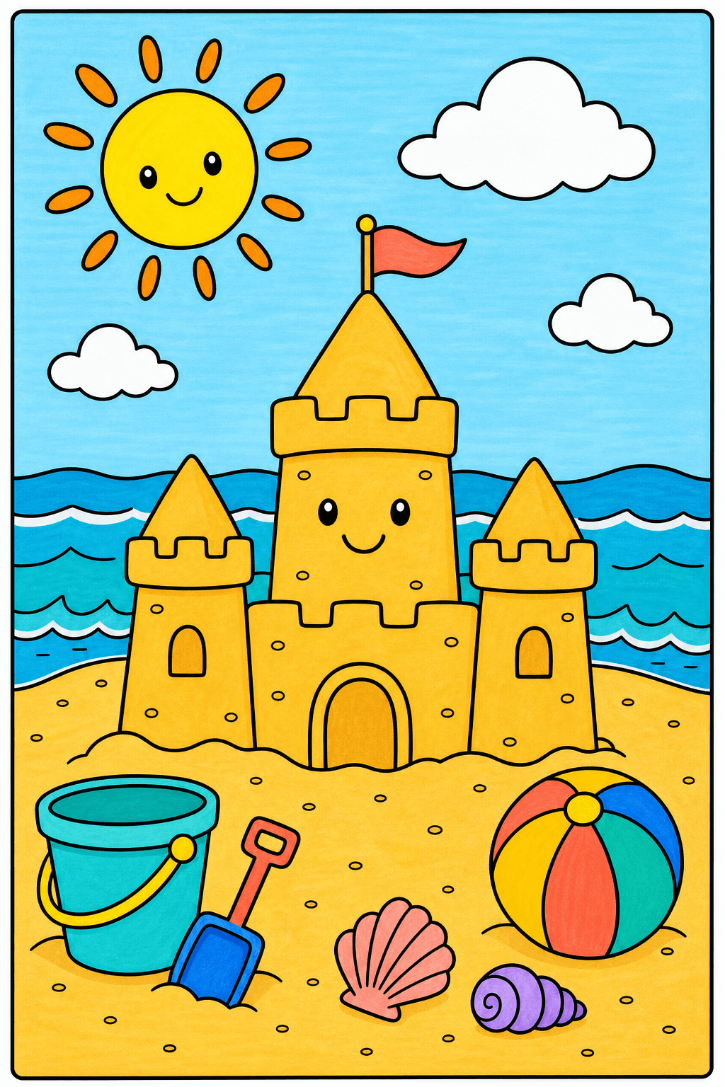 Preschool Summer Sandcastle marker colorized preview