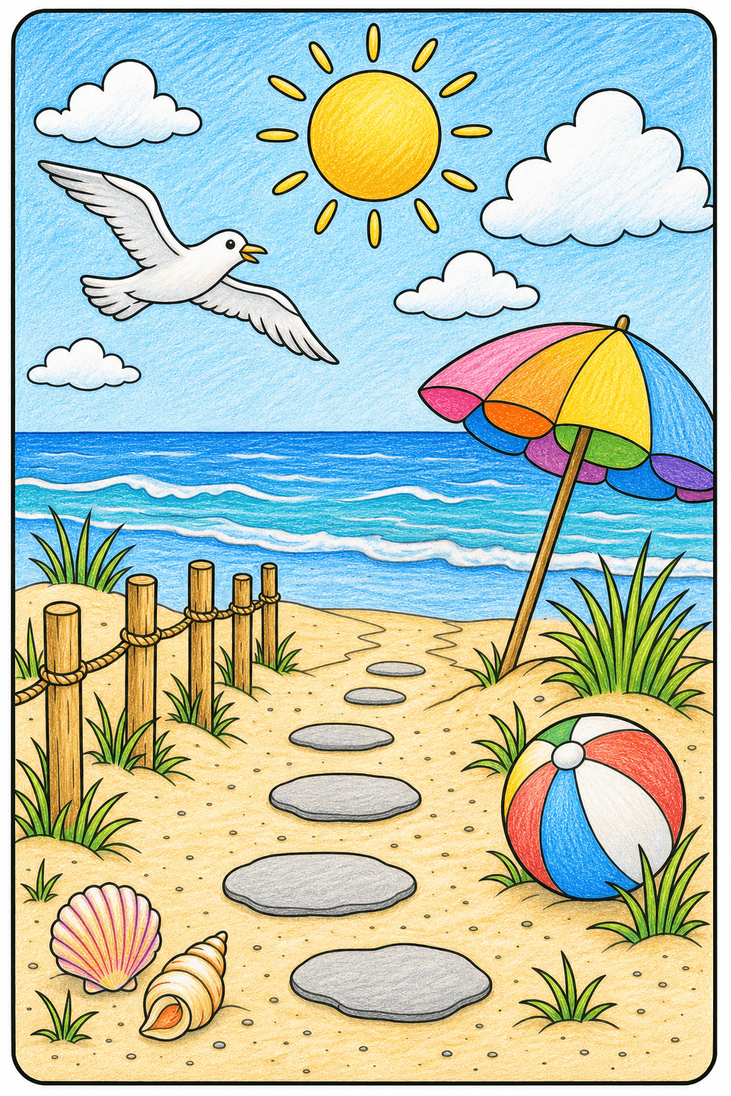 Summer Vacation Beach Path colored-pencil colorized preview