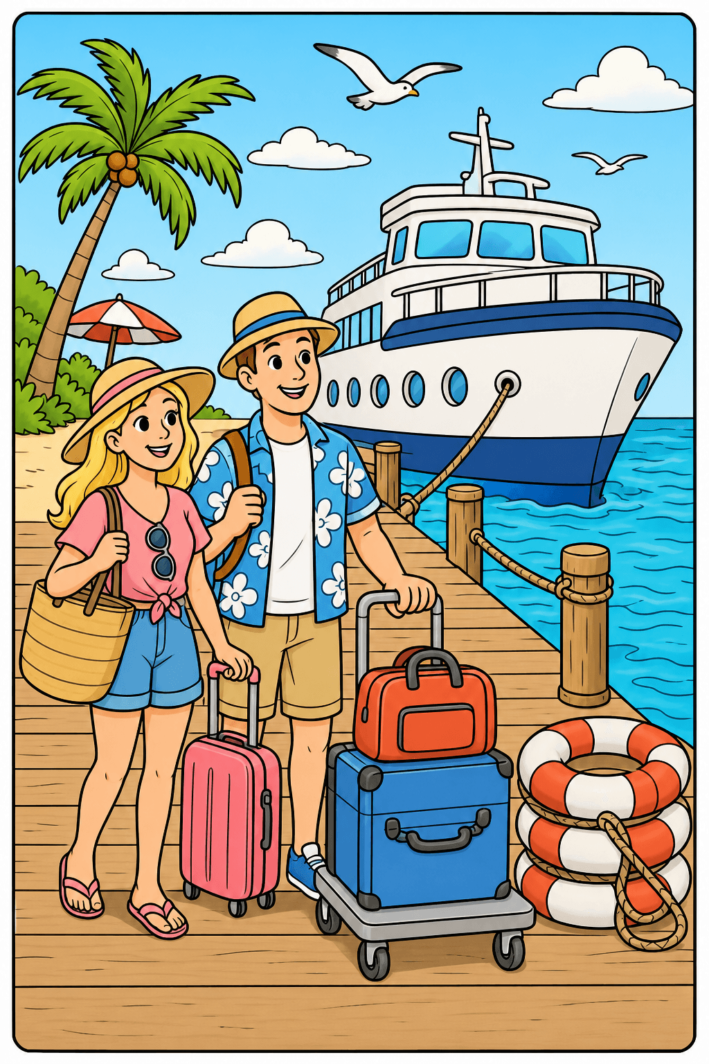 Summer Vacation Ferry Dock clean-digital colorized preview