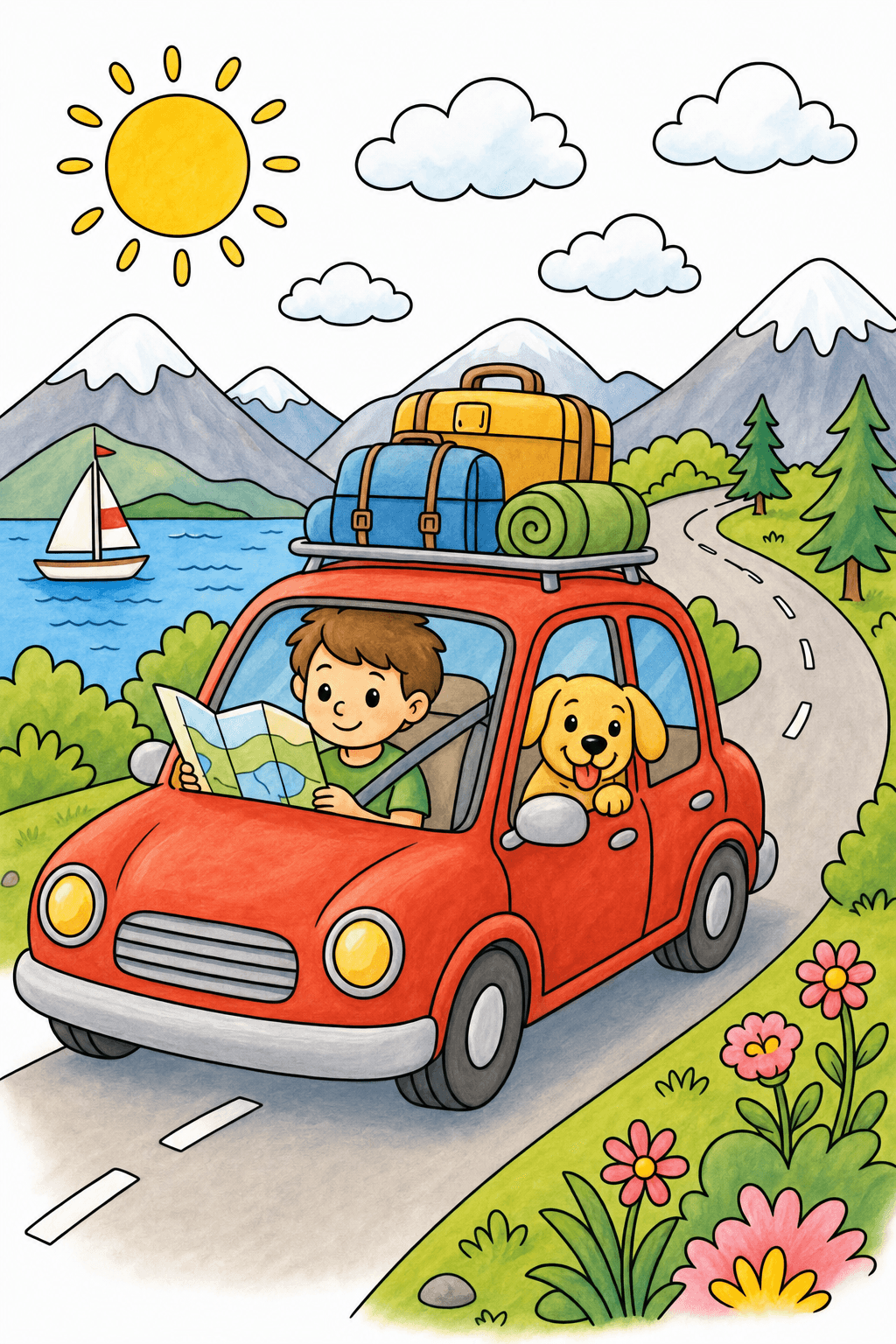 Summer Vacation Road Trip Car storybook colorized preview