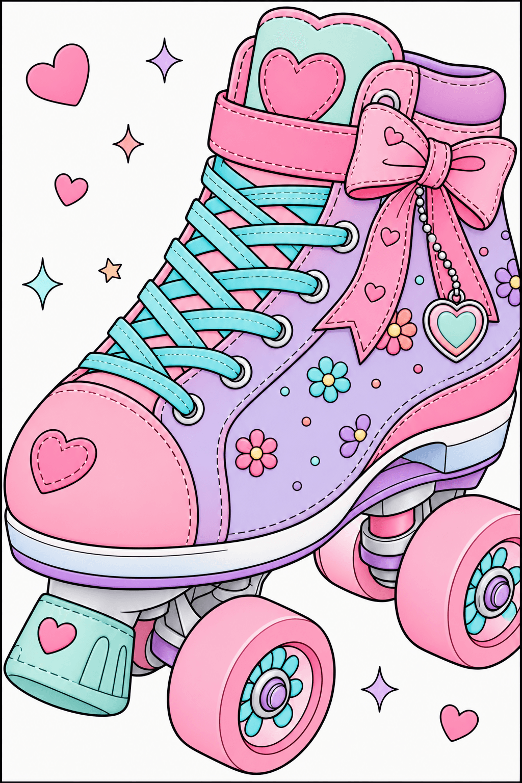 Roller Skate Decorated with Hearts and a Bow clean-digital colorized preview