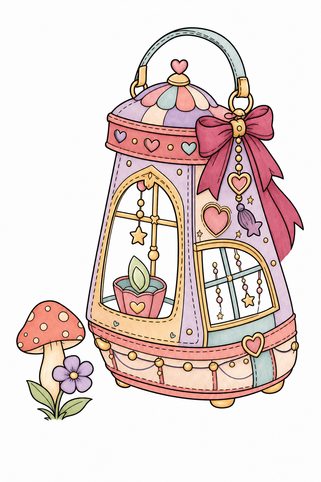 Decorated Heart Lantern with a Bow and Candle storybook colorized preview