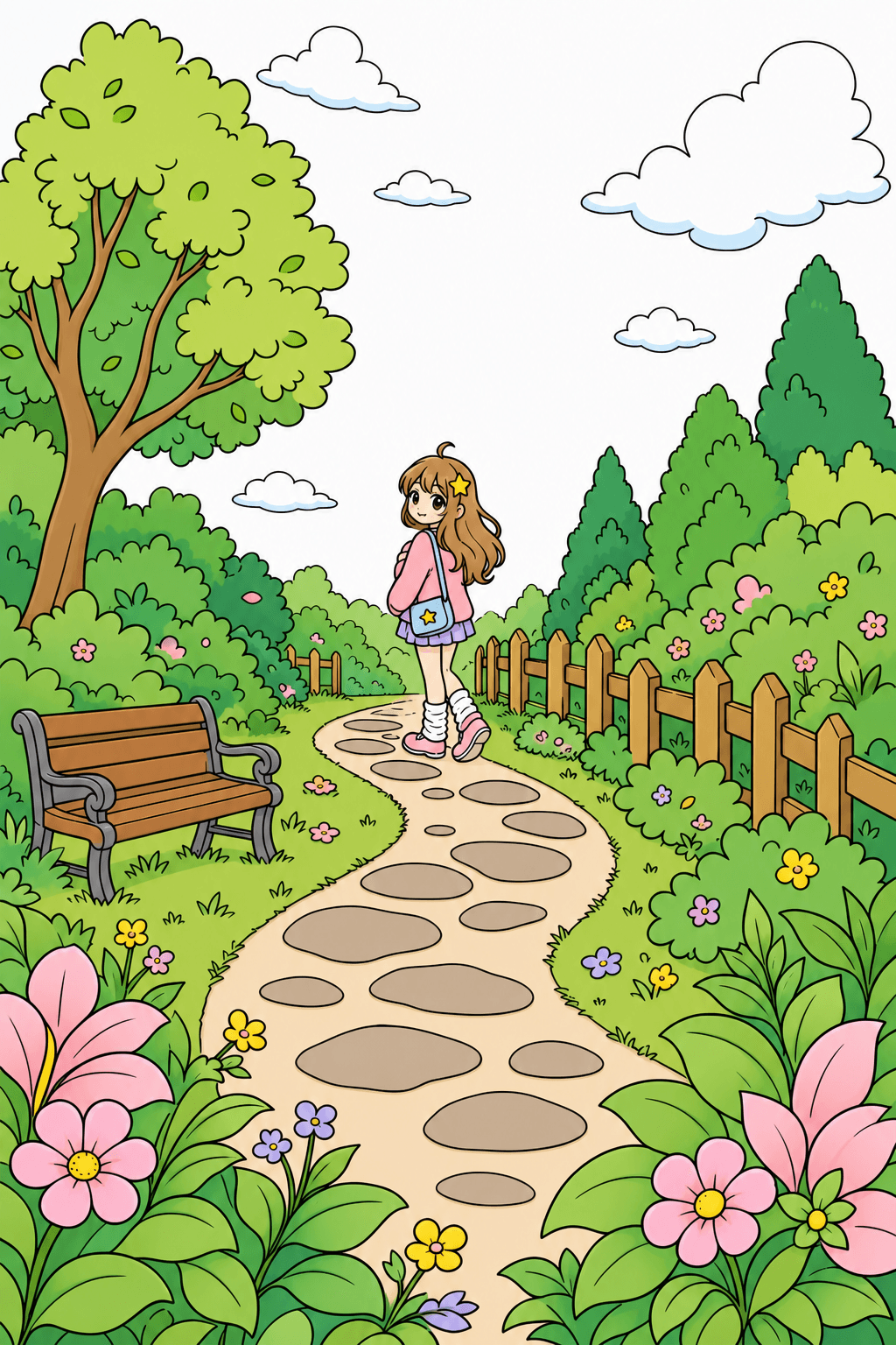 Girl on a Winding Garden Path clean-digital colorized preview