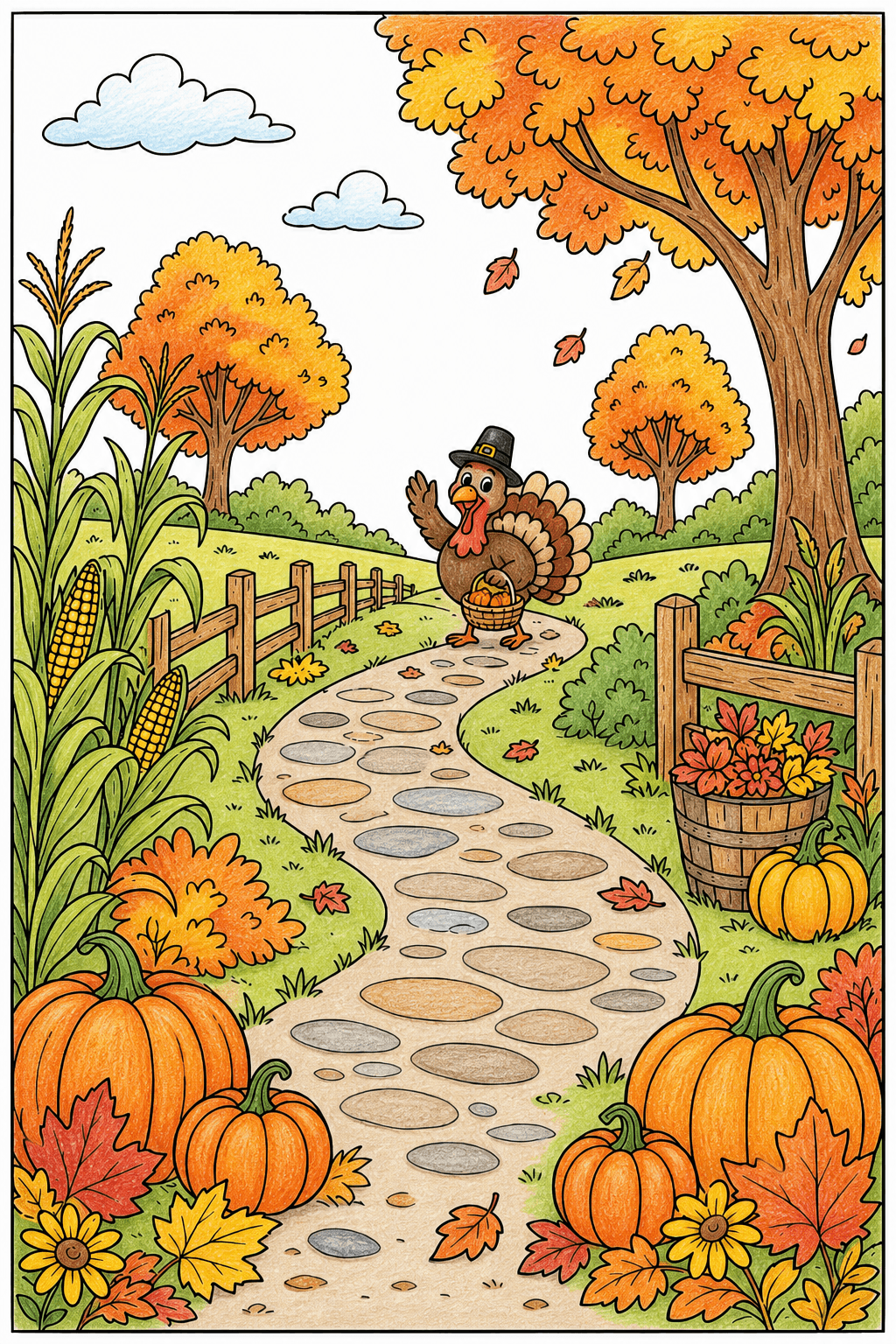 Thanksgiving Turkey on a Harvest Garden Path colored-pencil colorized preview