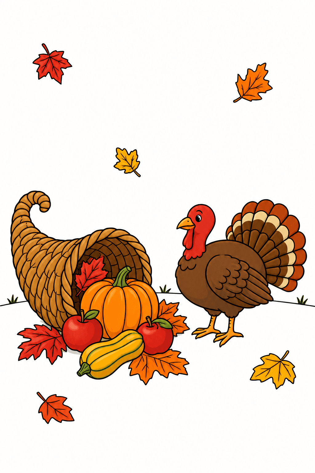 Turkey Beside a Harvest Cornucopia clean-digital colorized preview