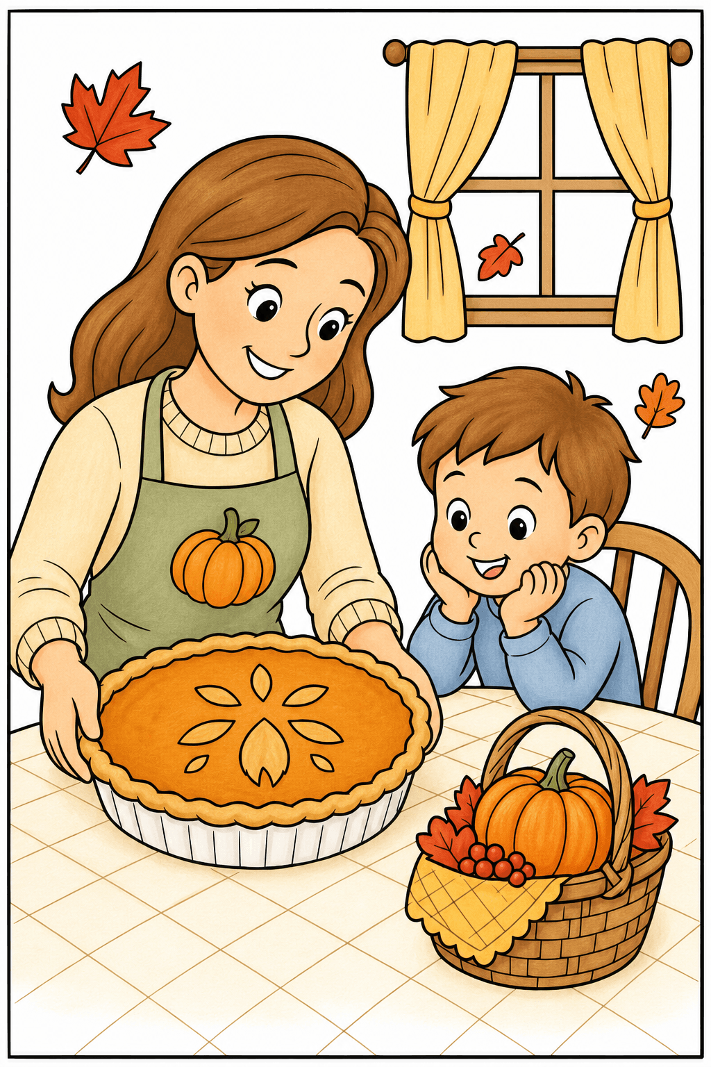 Thanksgiving Pie with an Adult and Child storybook colorized preview