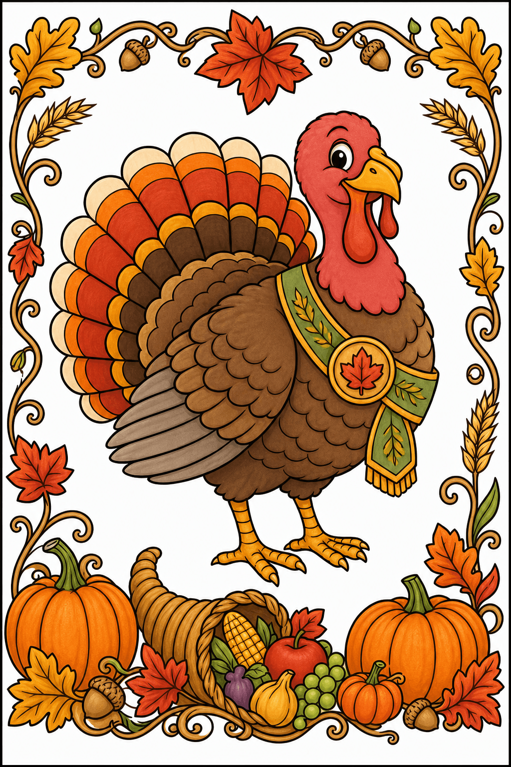 Turkey Wearing a Maple Leaf Sash storybook colorized preview
