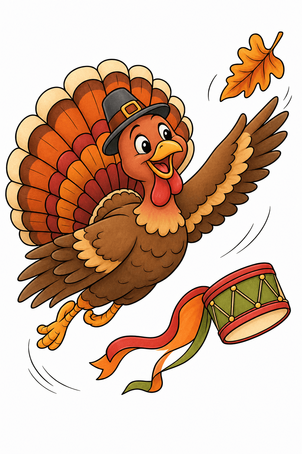 Playful Turkey Leaping Beside a Drum storybook colorized preview