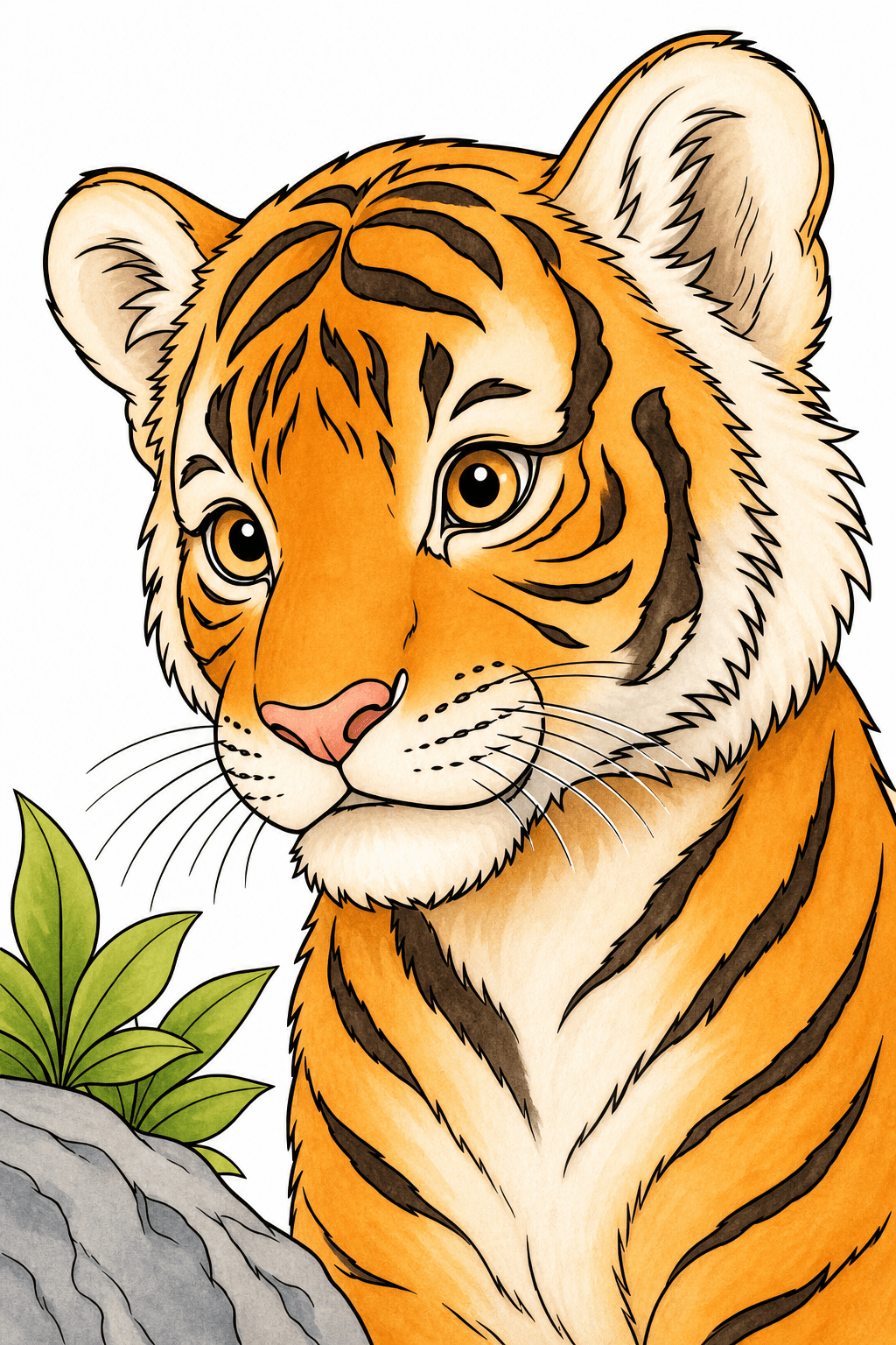 Baby Tiger Close-Up Portrait storybook colorized preview