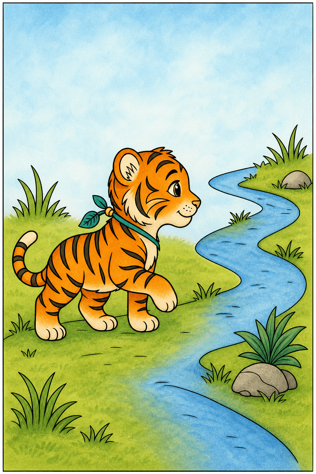 Tiger Cub Beside a Winding Nature Trail storybook colorized preview