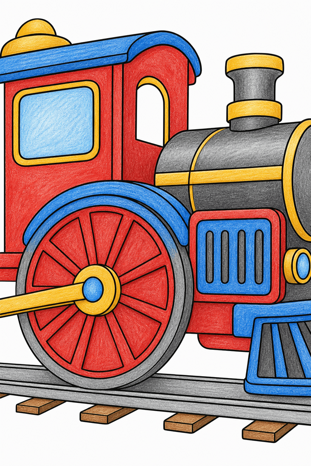Steam Locomotive Close-Up Coloring Page colored-pencil colorized preview