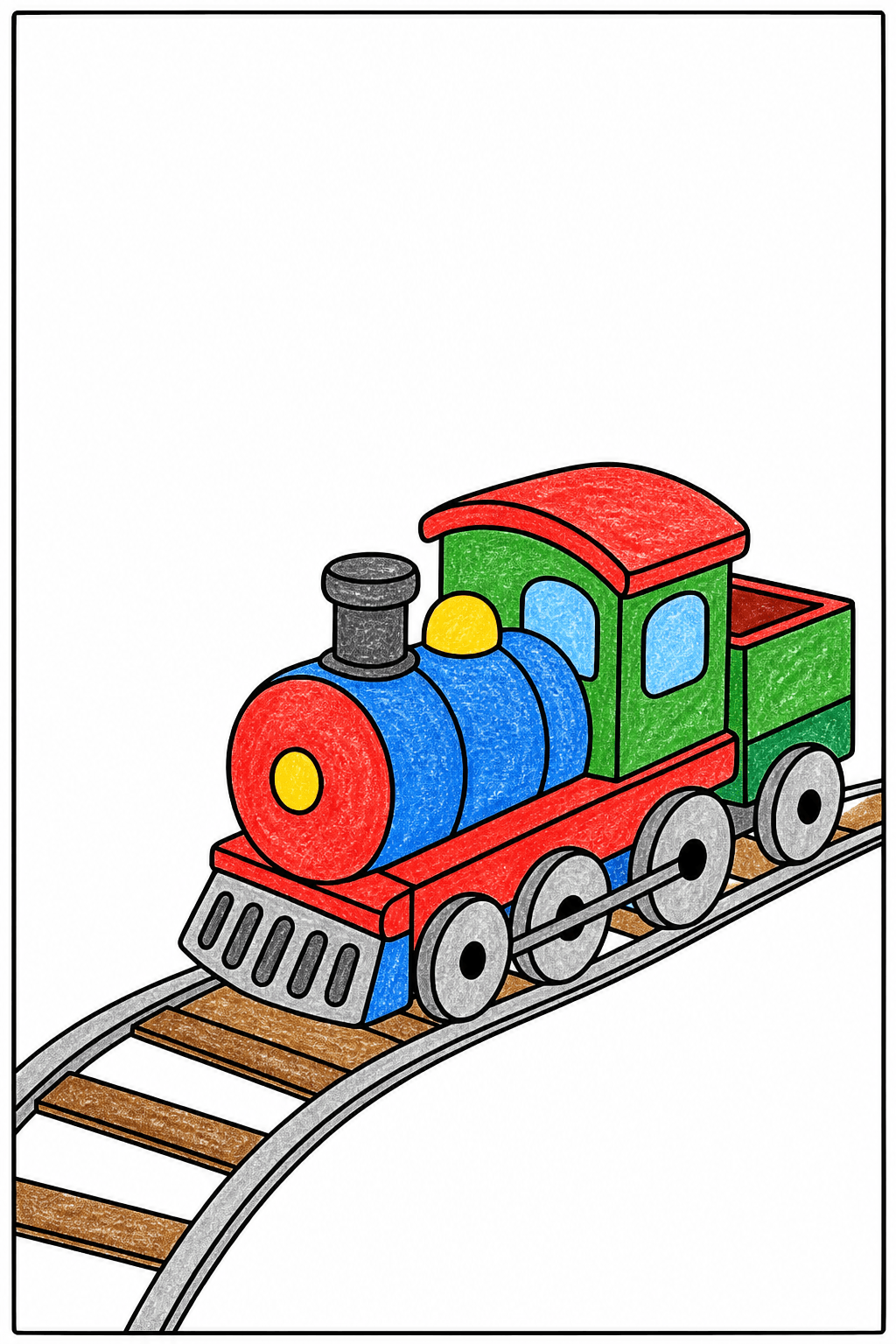 Simple Steam Train on a Curved Track crayon colorized preview
