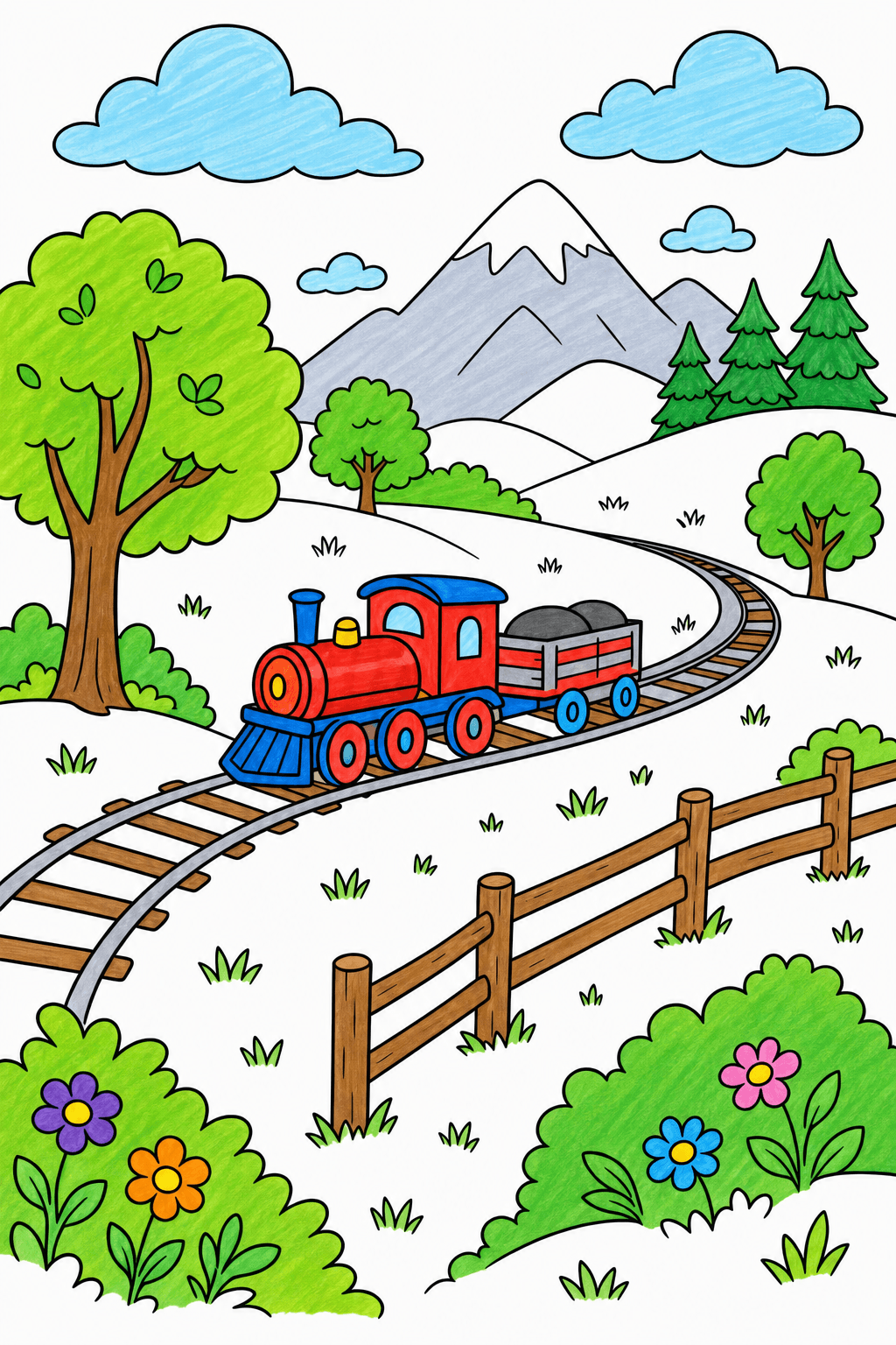 Train Winding Through a Mountain Landscape marker colorized preview