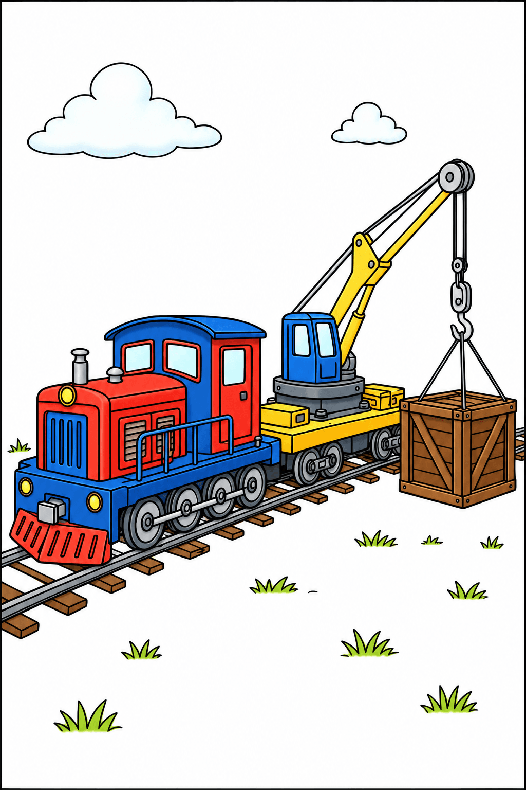 Rail Crane Train Hoisting a Crate clean-digital colorized preview