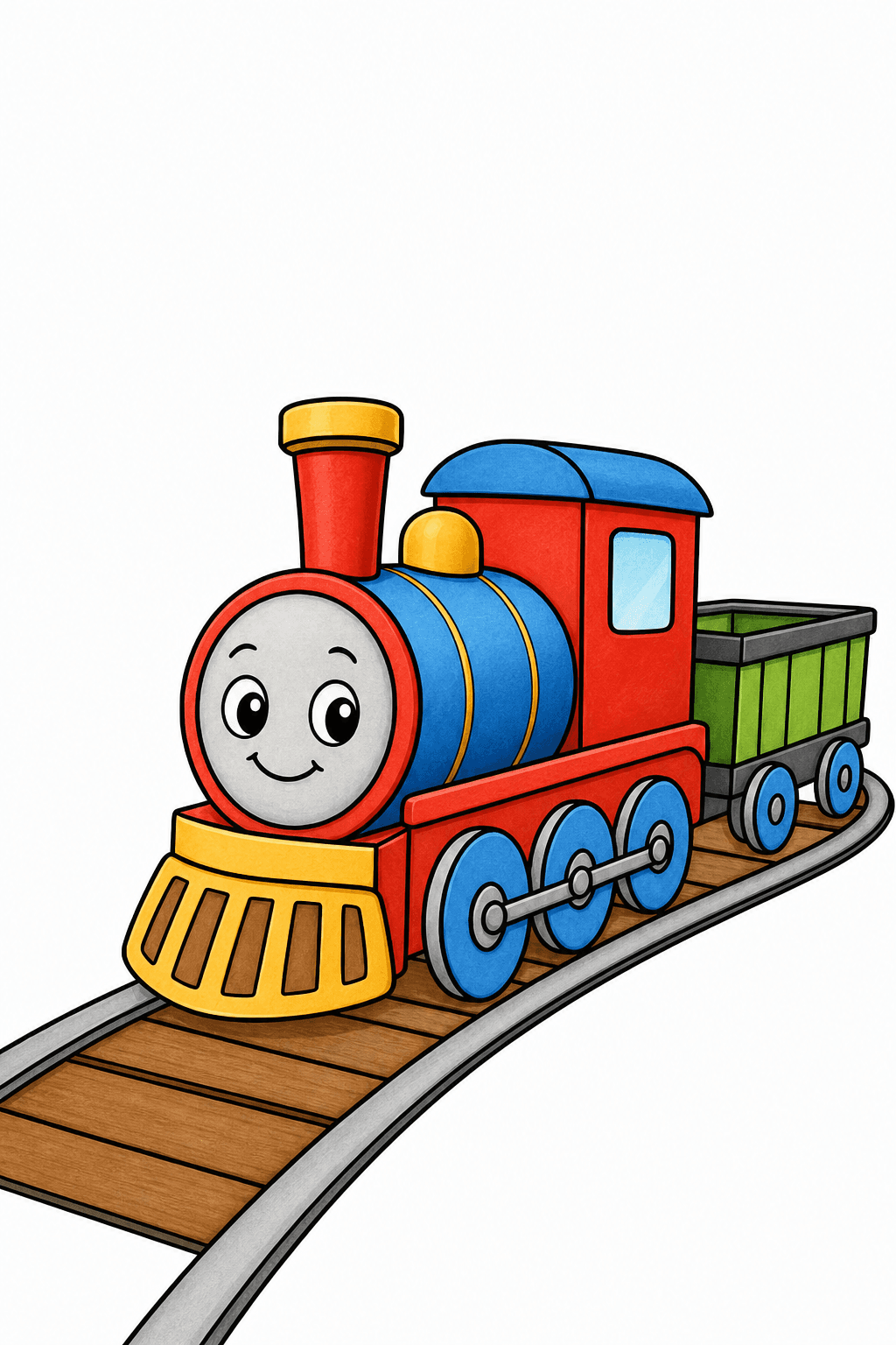 Smiling Locomotive on Curved Tracks storybook colorized preview