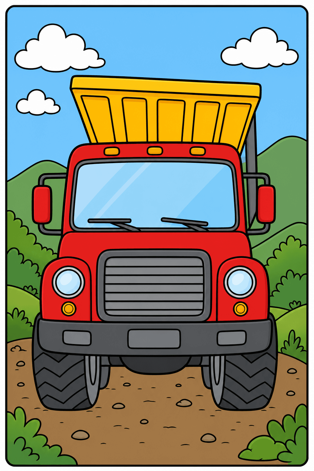Front View of a Dump Truck on a Dirt Road clean-digital colorized preview